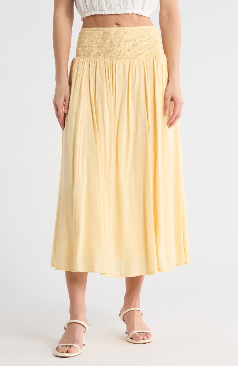Melrose and Market Clip Dot Midi Skirt, Main, color, Beige Gelato