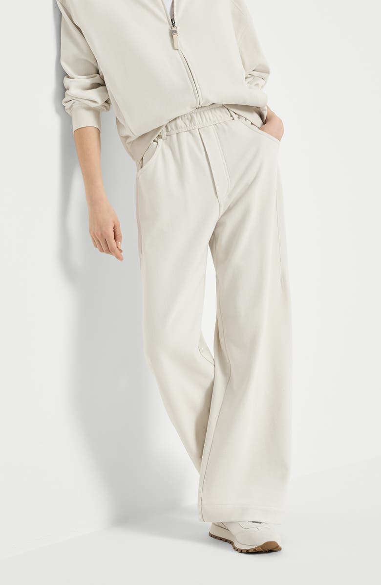 Brunello Cucinelli Smooth French terry trousers, Alternate, color, Milk