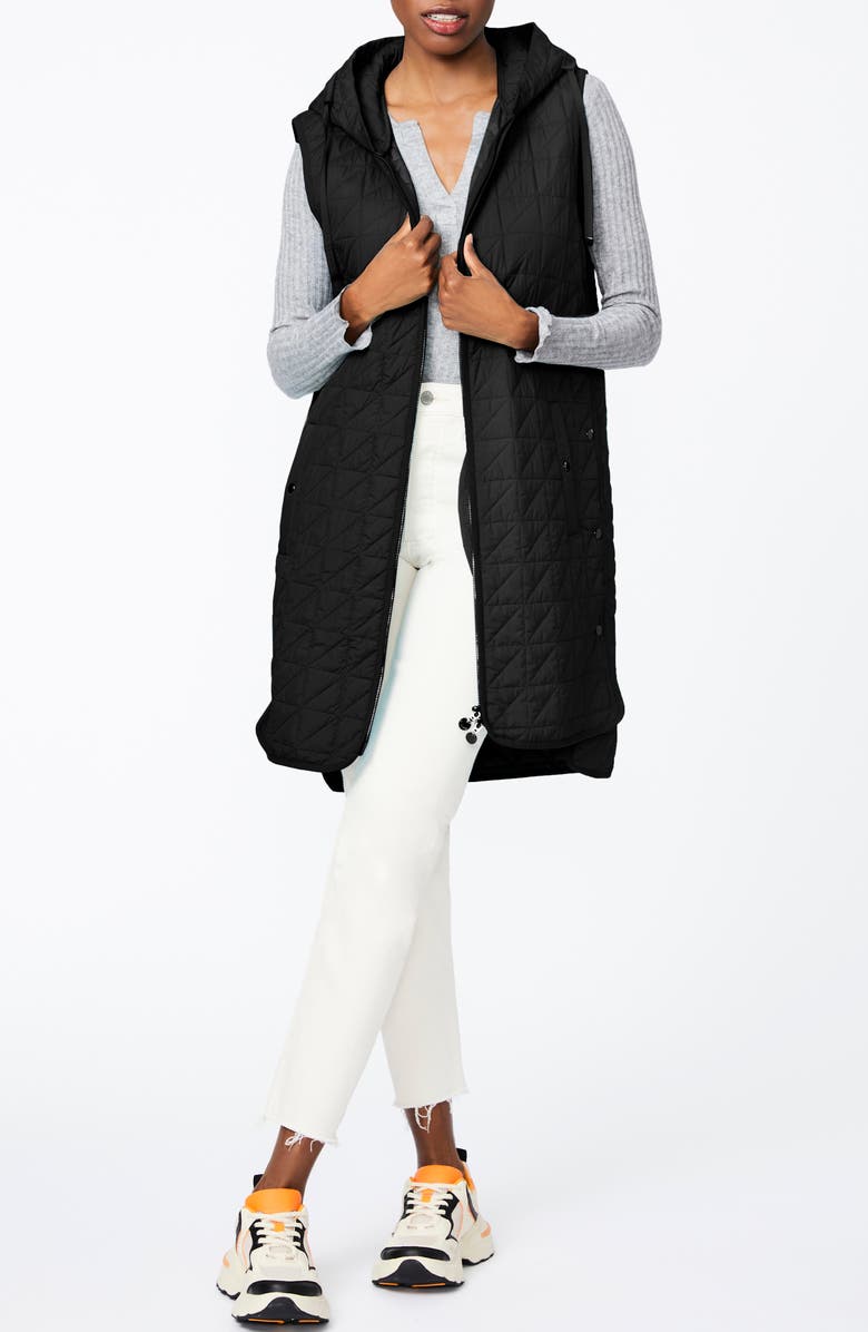 Bernardo Recycled Polyester Quilted Long Vest with Hood, Alternate, color,