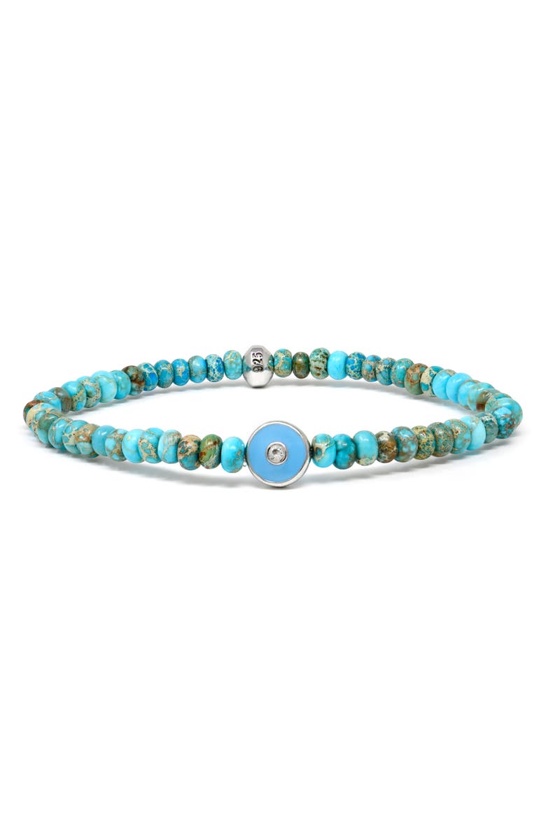 Anzie Jac + Jo Icon Turquoise Jasper Evil Eye Stretch Bracelet, Main, color, Turquoise/ Aqua