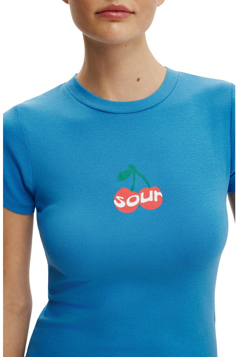 Women's The Tiny Graphic Tee, Alternate, color, Sour Cherry  Cobalt