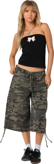 EDIKTED Camo Low Rise Cargo Bermuda Shorts | Nordstrom