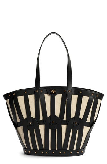 Sam Edelman Large Bay Dye Cut Leather & Canvas Tote In Black