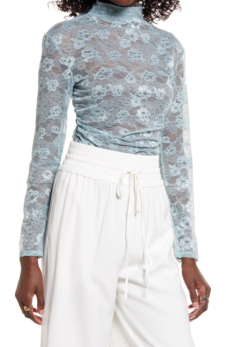 Open Edit Ruched Lace Top, Main, color,