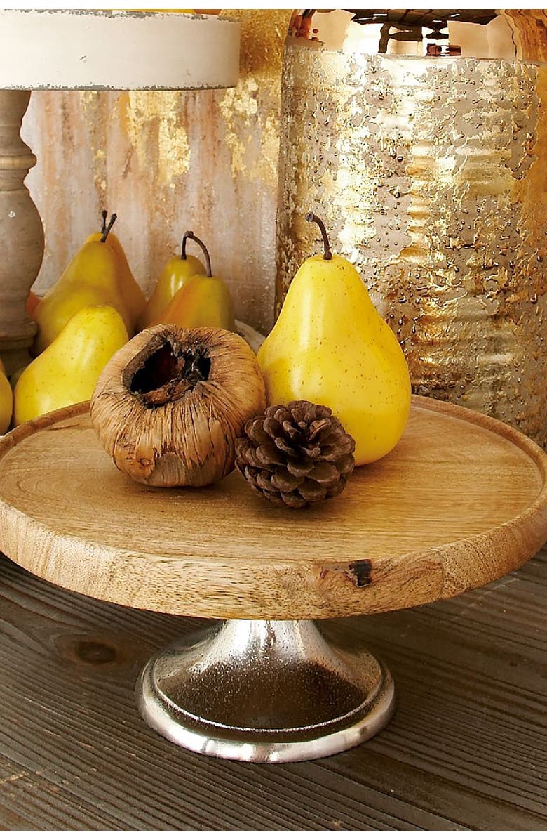 GINGER BIRCH STUDIO Brown Mango Wood Cake Stand with Aluminum Accents - Set of 3, Alternate, color, 