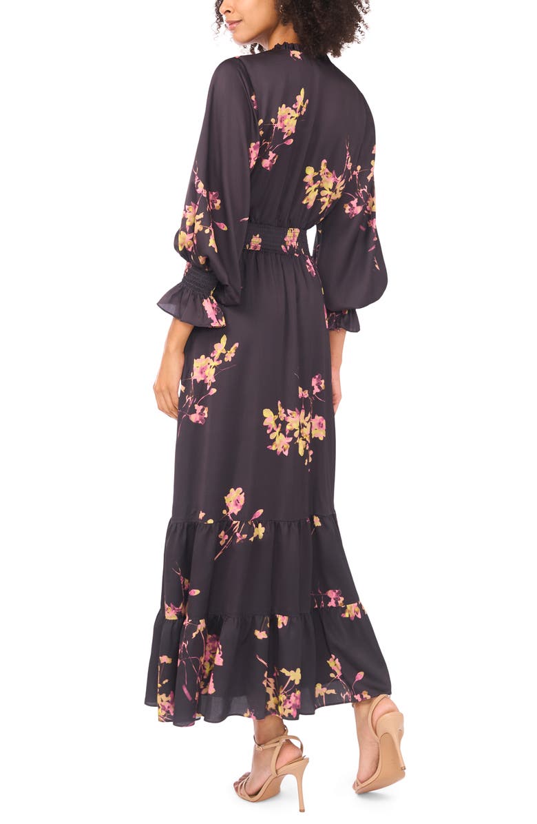 Vince Camuto Floral Print Smocked Maxi Dress, Alternate, color, Rich Black