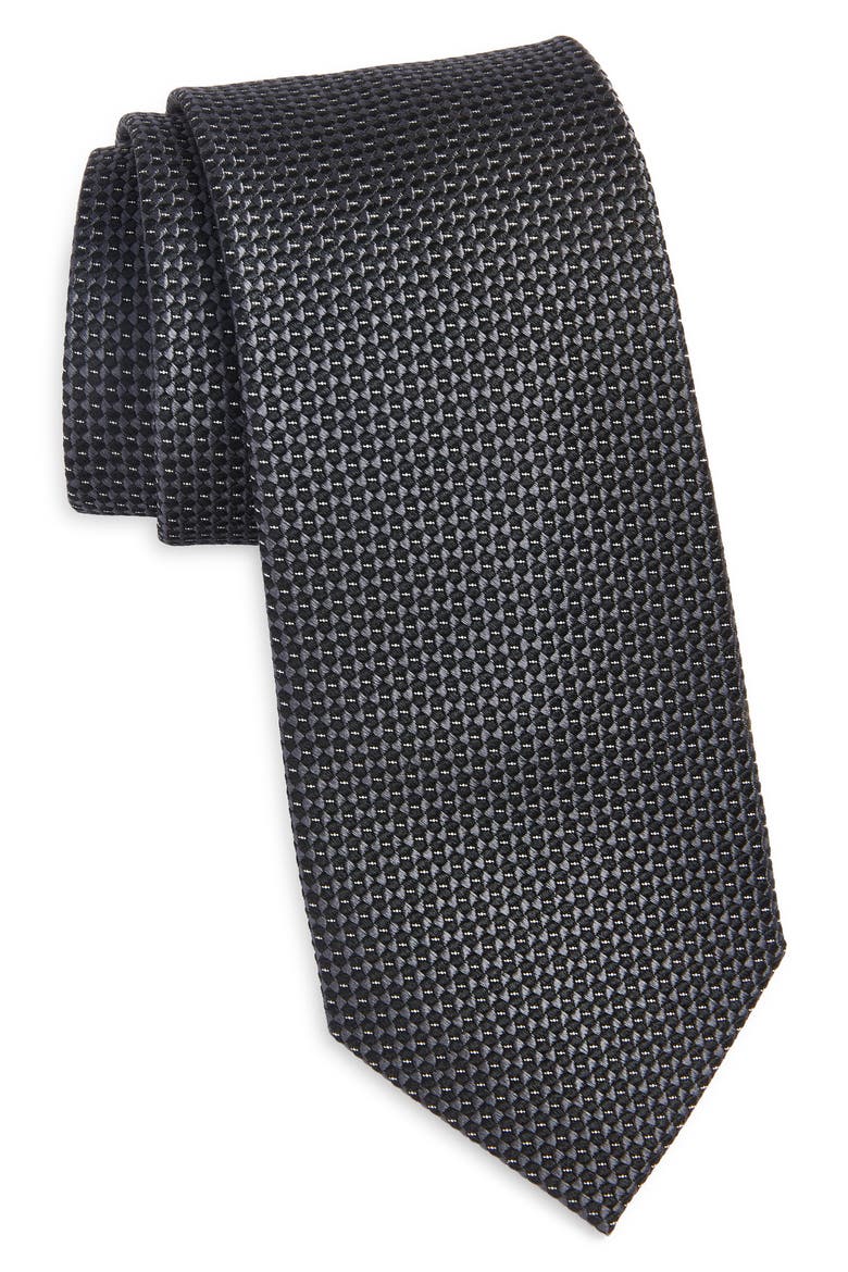 Triangle Grid Silk Tie, Main, color, BLACK