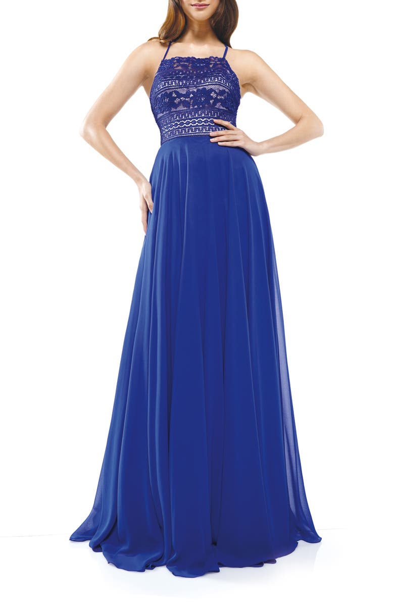 Colors Dress Lace Strappy Back Chiffon Gown, Main, color, 