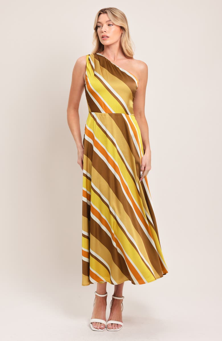 FLYING TOMATO Print Midi Dress, Alternate, color, Brown Gold