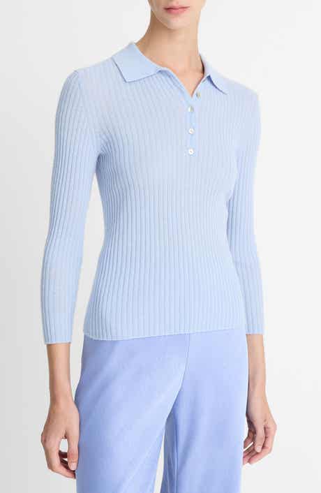 Vince Long Sleeve Cashmere & Silk Rib Polo Sweater