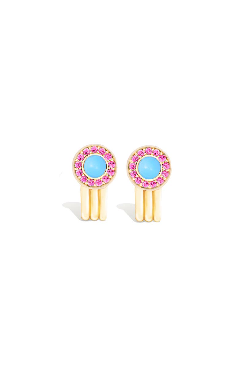 Campbell + Charlotte Found Cabochon Huggie, Main, color, Turquoise & Pink Sapphire-Gold