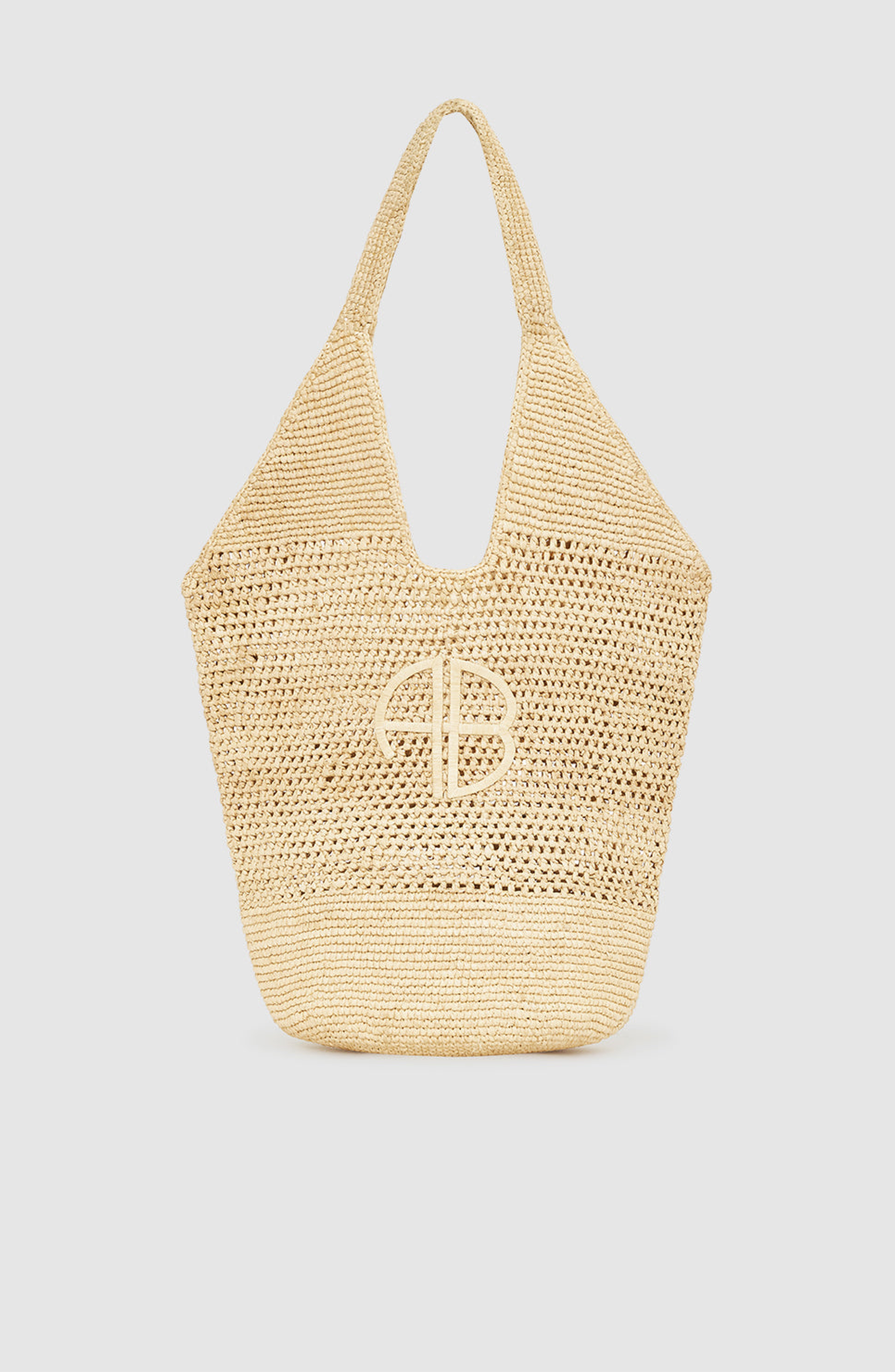 ANINE BING Leah Logo Hobo Bag, Main, color, Natural Raffia