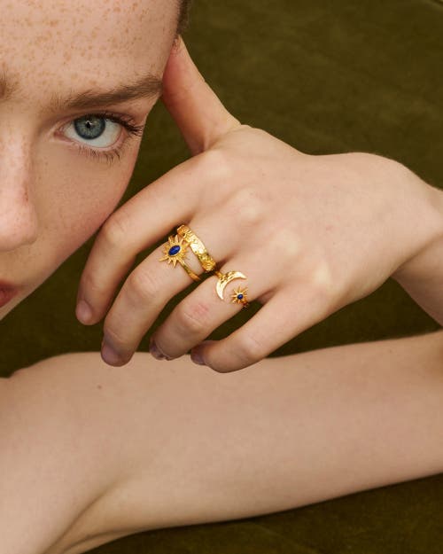 Ottoman Hands Lapis Moon And Star Stacking Ring In Gold