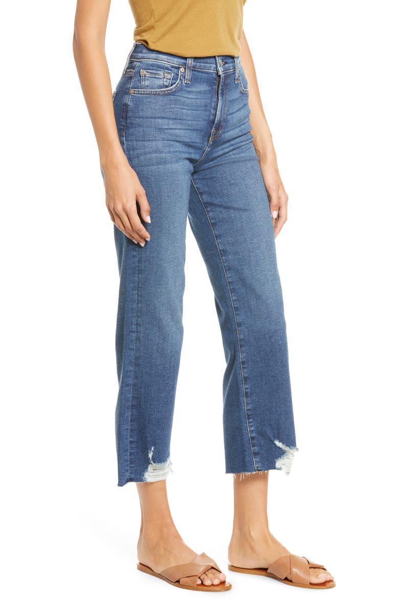 Alexa High Waist Destroyed Hem Crop Wide Leg Jeans, Alternate, color, BLUE SUPER NOVA