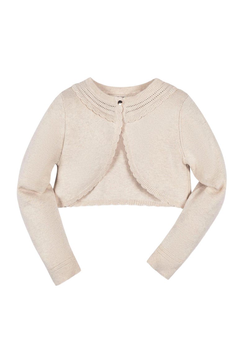Girls' Organic Cropped Special Cardigan, Kids, Main, color, Light Oatmeal Scallop