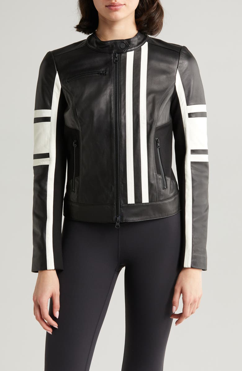Blanc Noir Claudine Leather Racer Jacket, Alternate, color,
