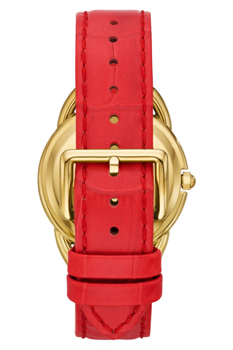 The Miller Moon Phase Leather Strap Watch, 34mm, Alternate, color, RED