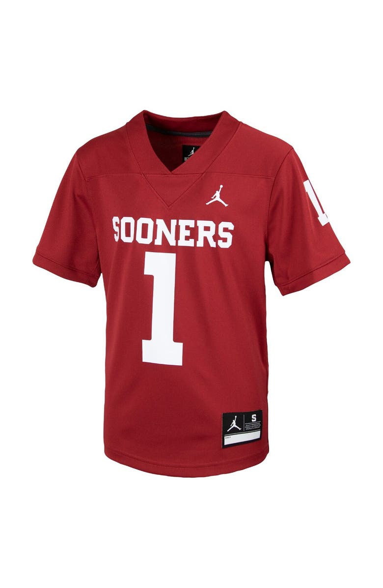Jordan Brand Youth Jordan Brand #1 Crimson Oklahoma Sooners 1st Armored Division Old Ironsides Untouchable Football Jersey, Alternate, color, 