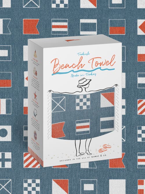 Ramus & Co Oversized 37" X 71" Preppy Turkish Beach Towel By In Blue