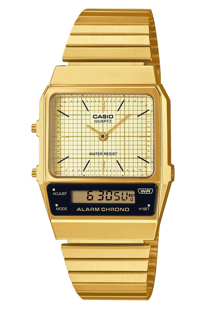 Vintage Analog/Digital Bracelet Watch, 40.7mm × 32.1mm, Main, color, GOLD