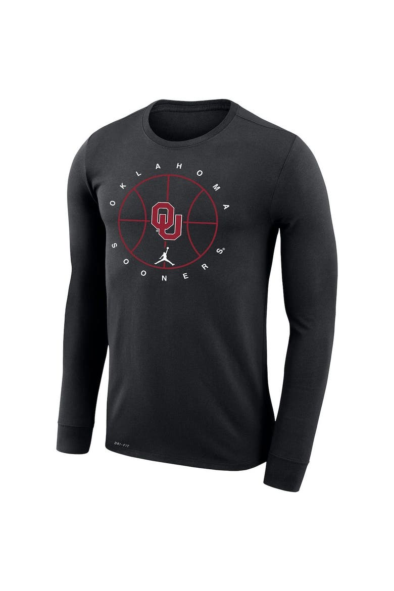 Men's Jordan Brand Black Oklahoma Sooners Basketball Icon Legend Performance Long Sleeve T-Shirt, Alternate, color, Black