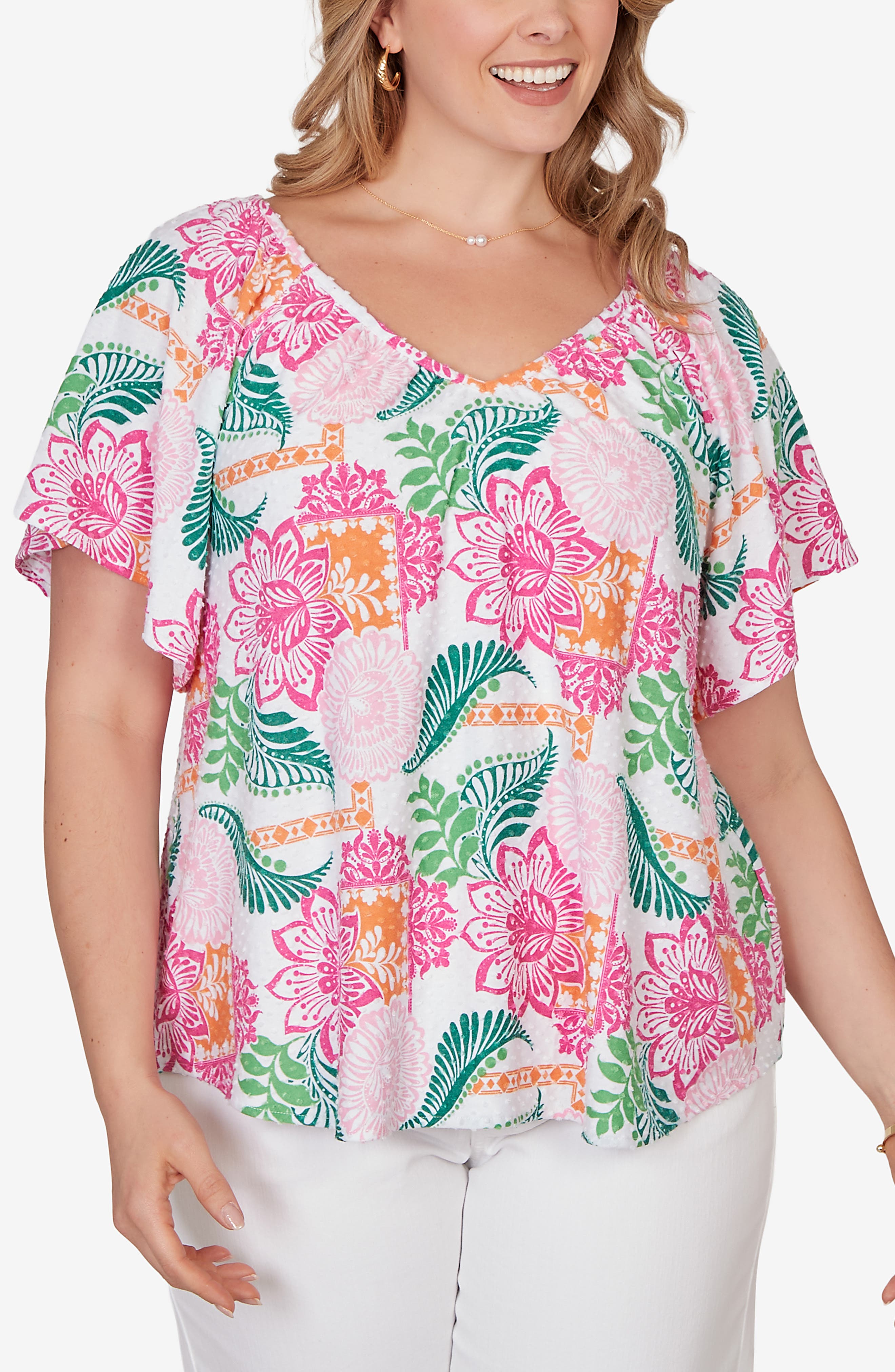 RUBY RD Floral Eyelet Top