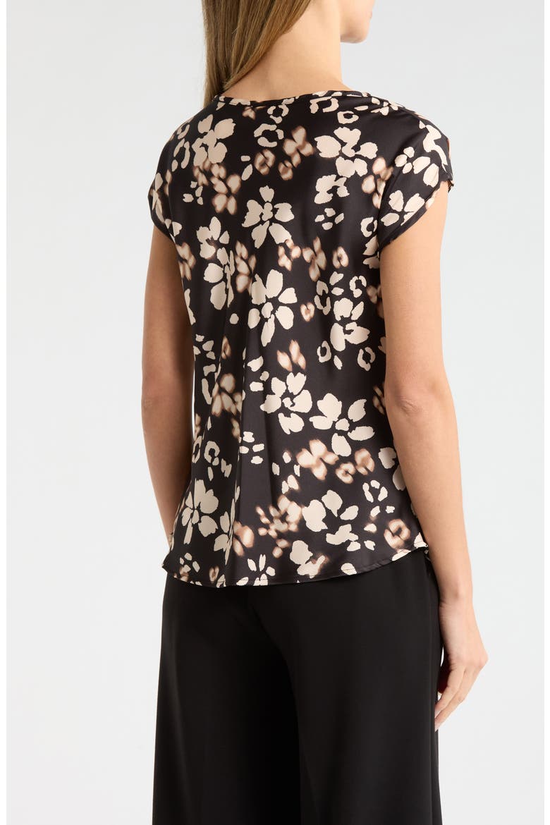 Floral Cowl Neck Cap Sleeve Satin Top, Alternate, color, BLACK