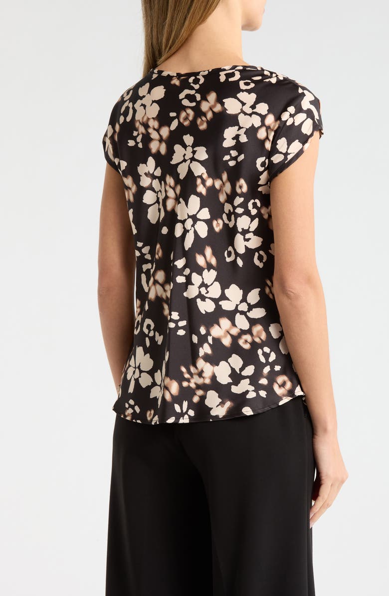 Renee C Floral Cowl Neck Cap Sleeve Satin Top, Alternate, color, Black
