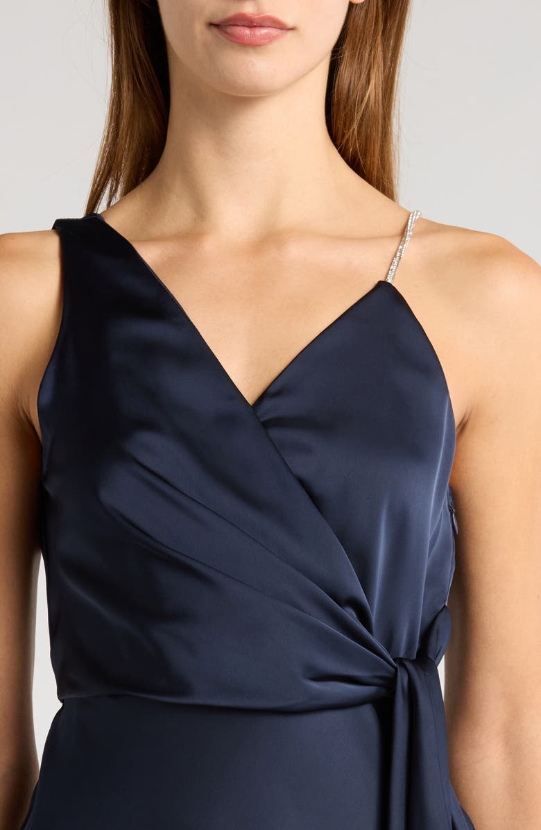 Sam Edelman Rhinestone Strap Satin Faux Wrap Cocktail Dress, Alternate, color, Navy