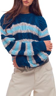 Free People Frankie Stripe Cable Stitch Cotton Sweater