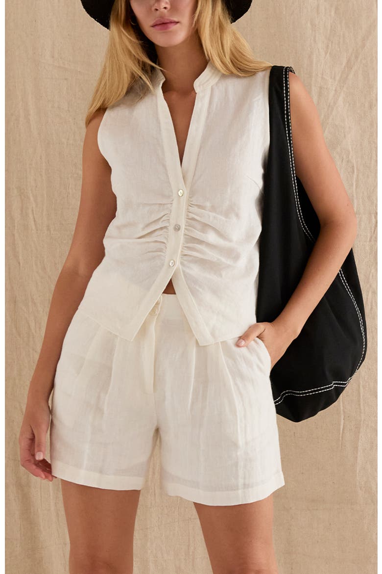 Sleeveless Mandarin Collar Blouse Top, Alternate, color, White