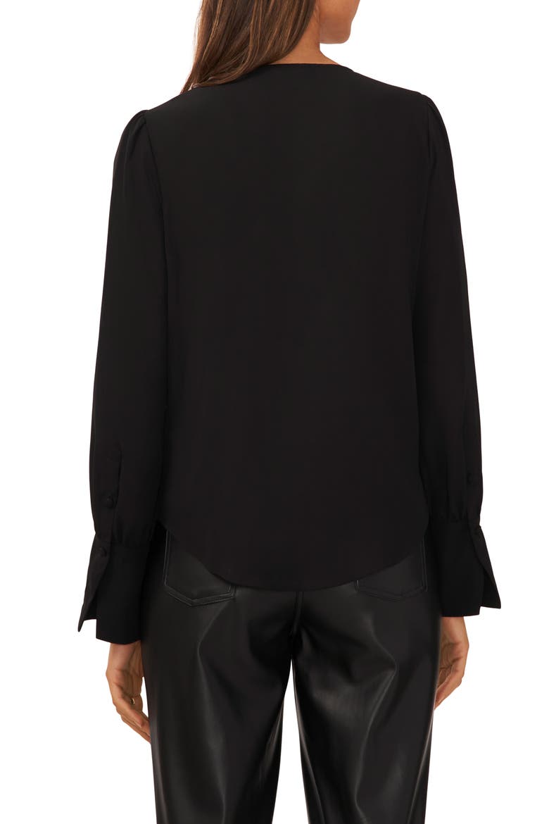 Wrap Front Long Sleeve Blouse, Alternate, color, RICH BLACK