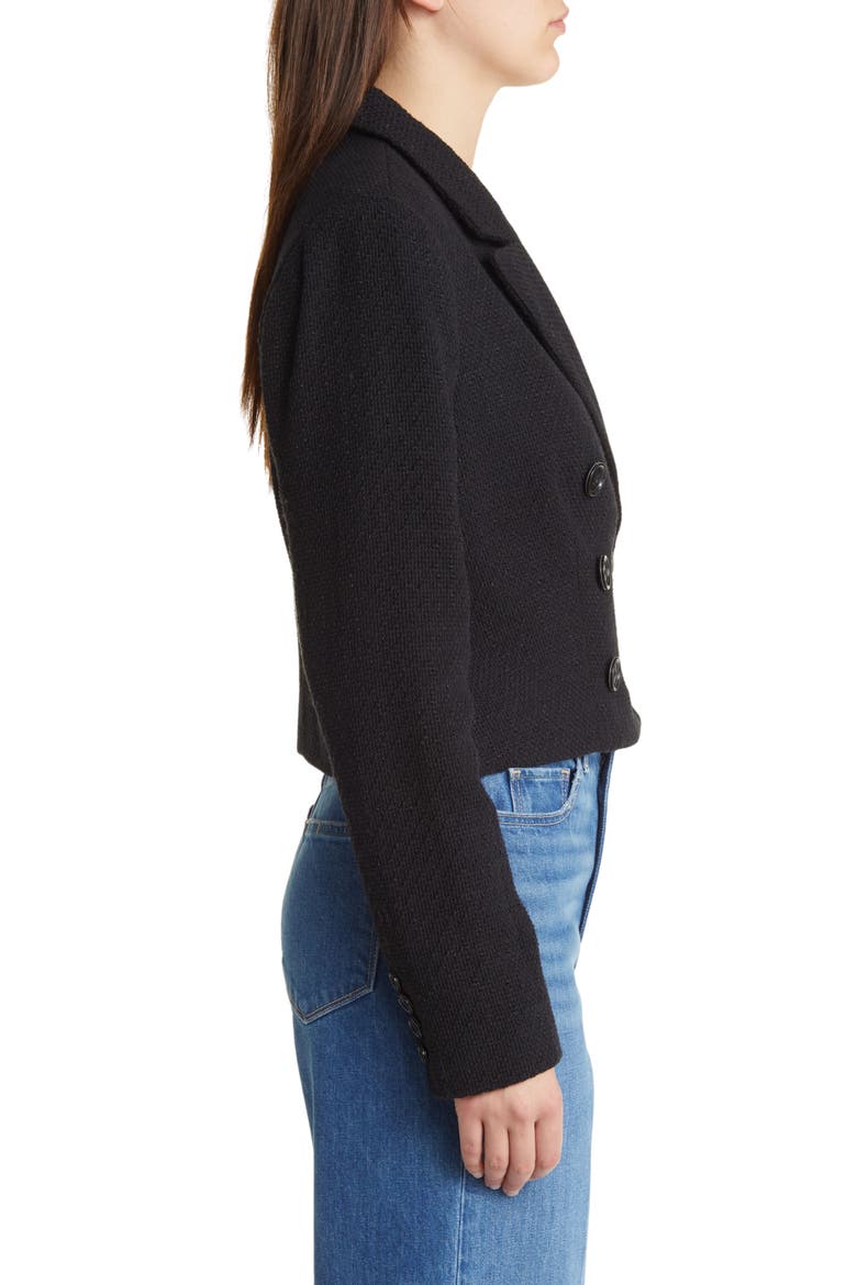 Eclipse Crop Cotton Blend Bouclé Tweed Blazer, Alternate, color, BLACK