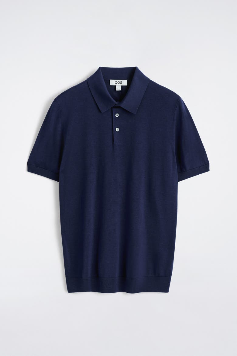 Slim Knitted Silk Polo Shirt, Alternate, color, BLUE