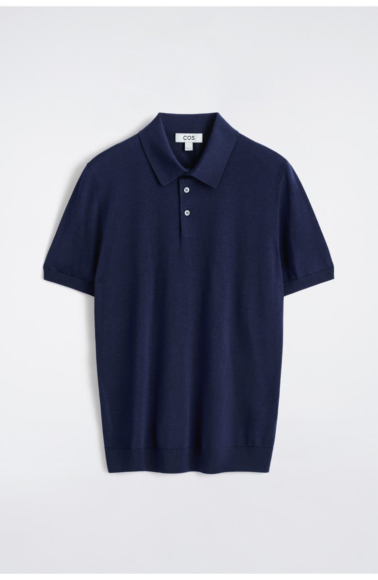 COS Slim Knitted Silk Polo Shirt, Alternate, color, Blue