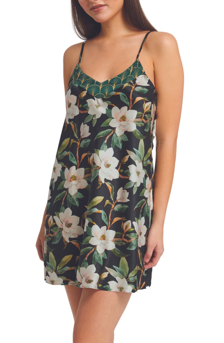INEJ Magnolia Floral Washable Stretch Silk Pocket Chemise, Main, color, 