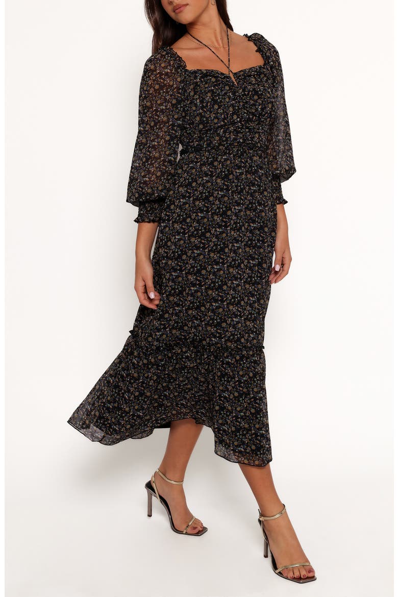 Kezia Floral Long Sleeve Midi Dress, Alternate, color, NAVY DITSY FLORAL