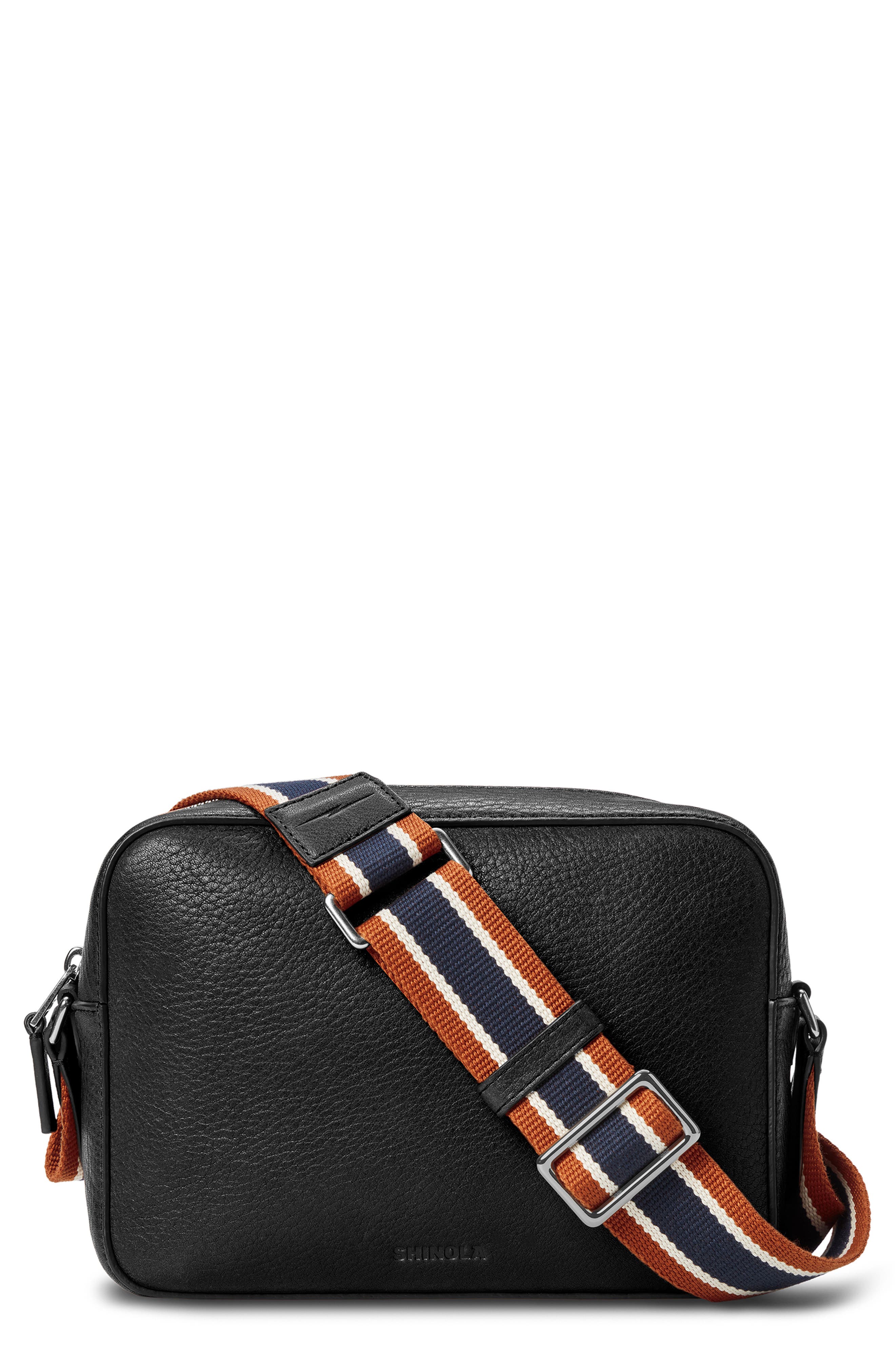 Shinola Leather Camera Crossbody Bag, Main, color, Black