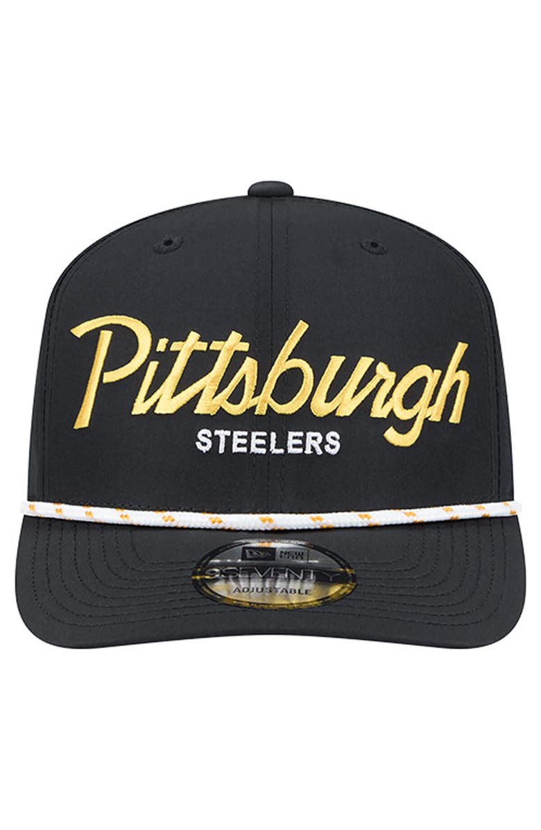 New Era Men
s New Era Black Pittsburgh Steelers Script 9SEVENTY Adjustable Hat, Alternate, color, Black