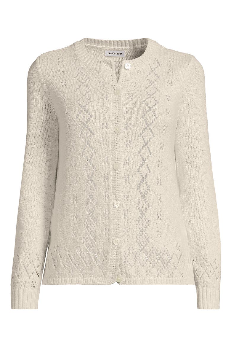 Plus Size Pointelle Crew Neck Cardigan Sweater, Alternate, color, Ivory Latte