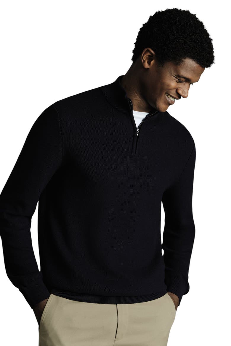 Cotton Zip Neck Sweater, Main, color, Navy Blue