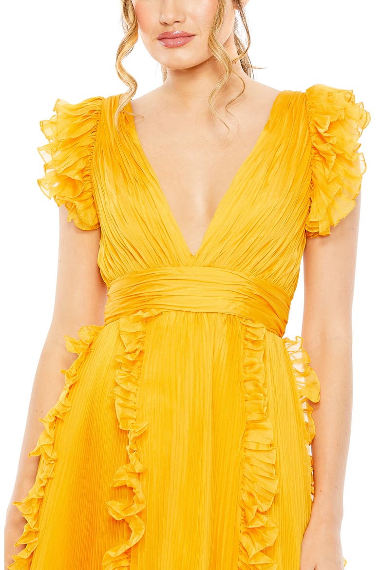 Pleated Ruffle Cap Sleeve Chiffon Gown, Alternate, color, MARIGOLD
