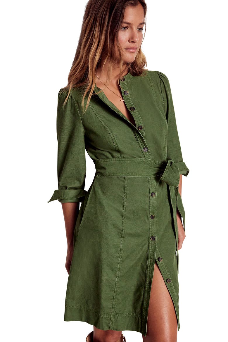 Long Sleeve Cotton Corduroy Shirtdress, Main, color, FERN
