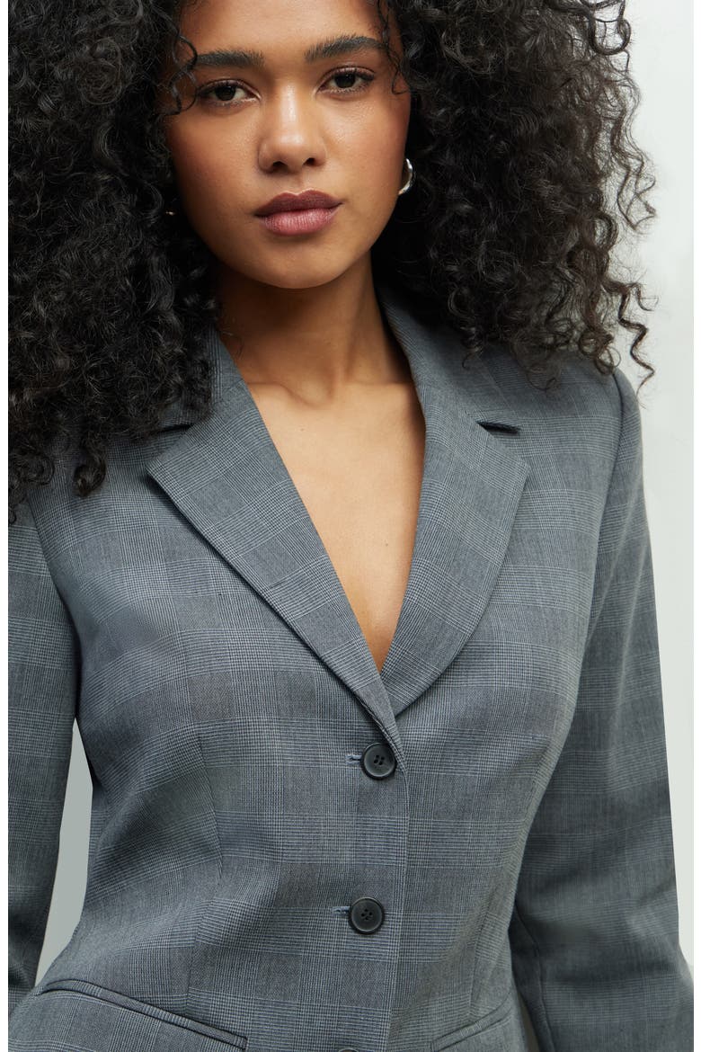 The Icon Fitted Single Breasted Blazer, Alternate, color, GREY GLEN PLAID