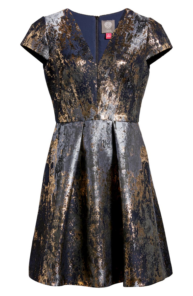 Vince Camuto Metallic Jacquard Fit & Flare Cocktail Dress, Alternate, color,