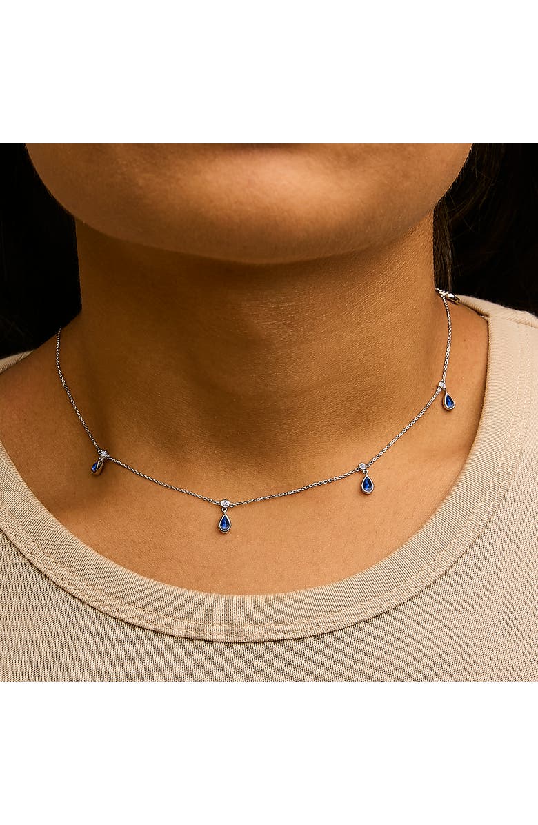 Haus of Brilliance 10K White Gold Dangling Blue Sapphire and Diamond Station Necklace, Alternate, color, White