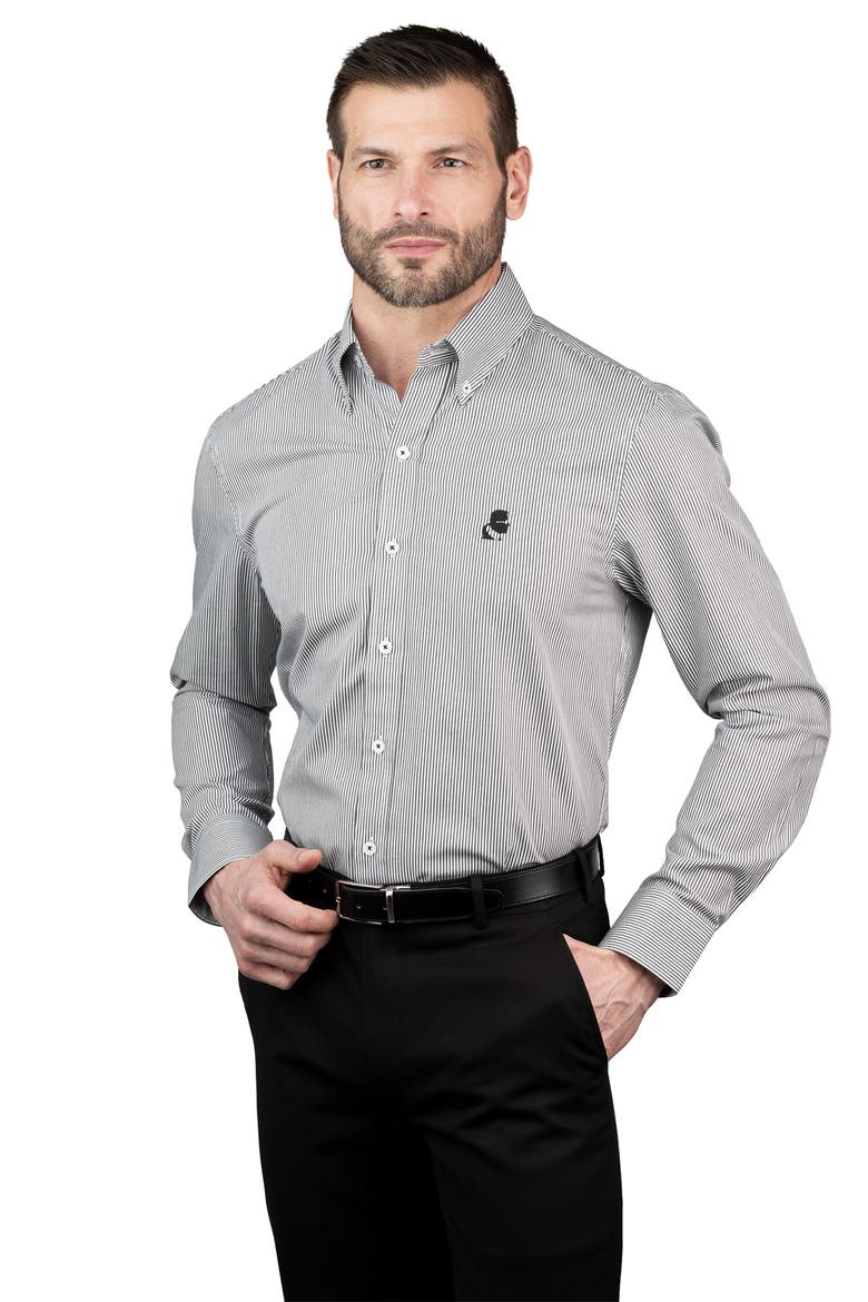 Trim Fit Stripe Cotton Dress Shirt, Alternate, color, BLACK WHITE