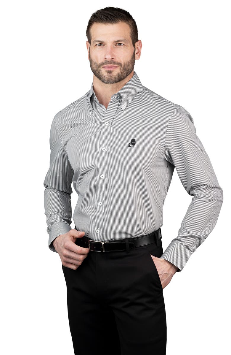 KARL LAGERFELD Trim Fit Stripe Cotton Dress Shirt, Alternate, color, Black White