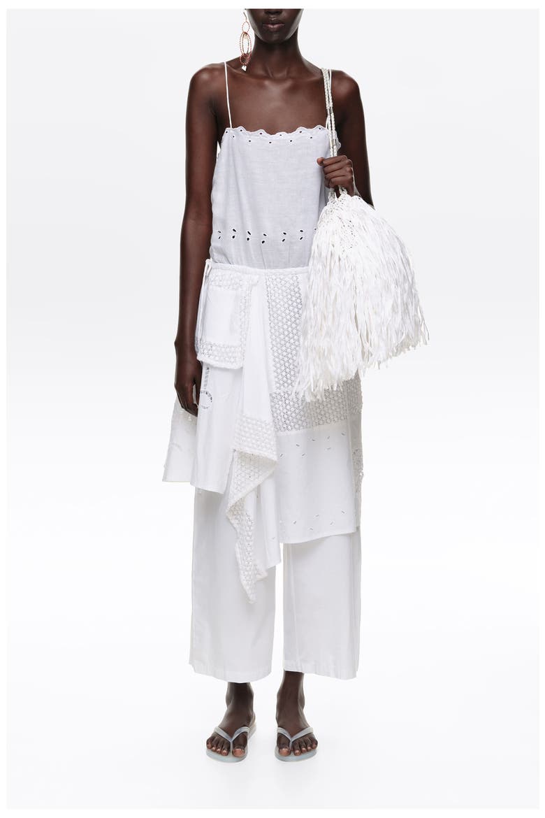 Embroidered Asymmetrical Handkerchief Jumpsuit, Main, color, WHITE