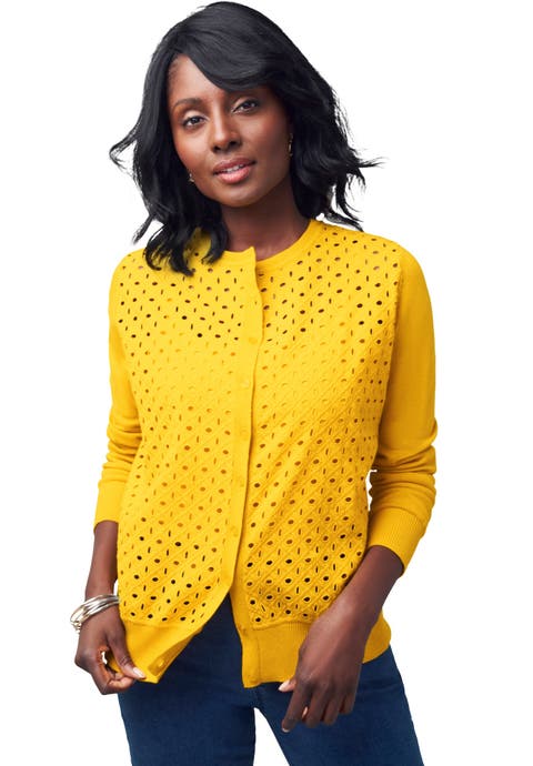 Fine Gauge Eyelet Cardigan (Plus Available)